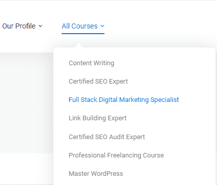 Move mouse pointer to all courses and select Full stack Digital Marketing.